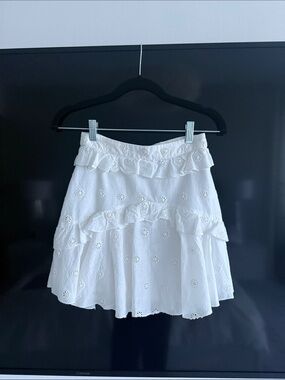 MAJORELLE White Eyelet Ruffle Mini Skirt